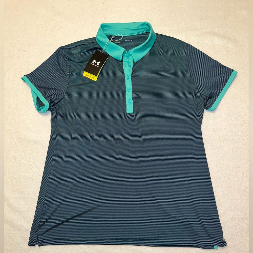 NWT Men’s Under Armour Golf Polo Sz XL Teal Blue Short sleeve UA UPF 30